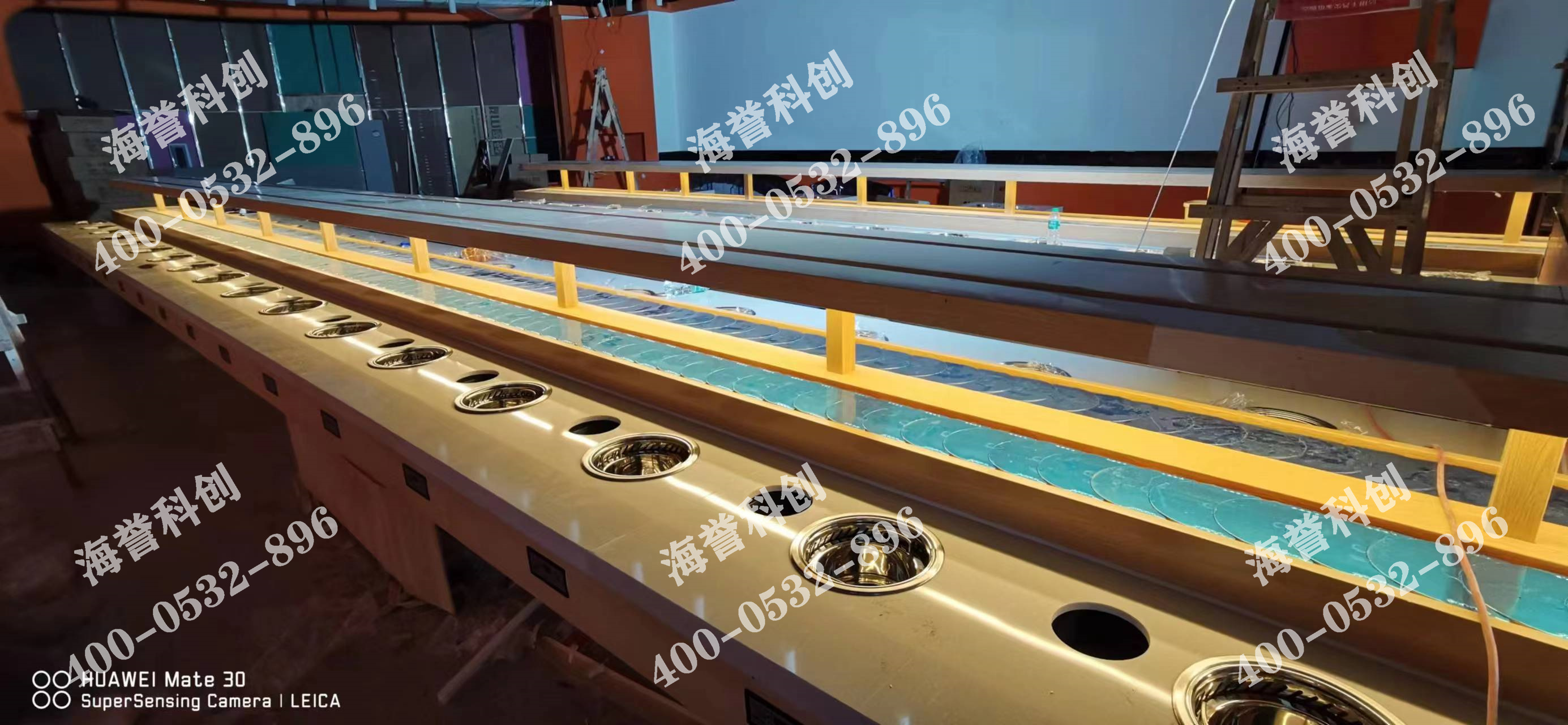海譽科創(chuàng)河北衡水單涮無煙小火鍋搭載智能送餐小火車安裝完成