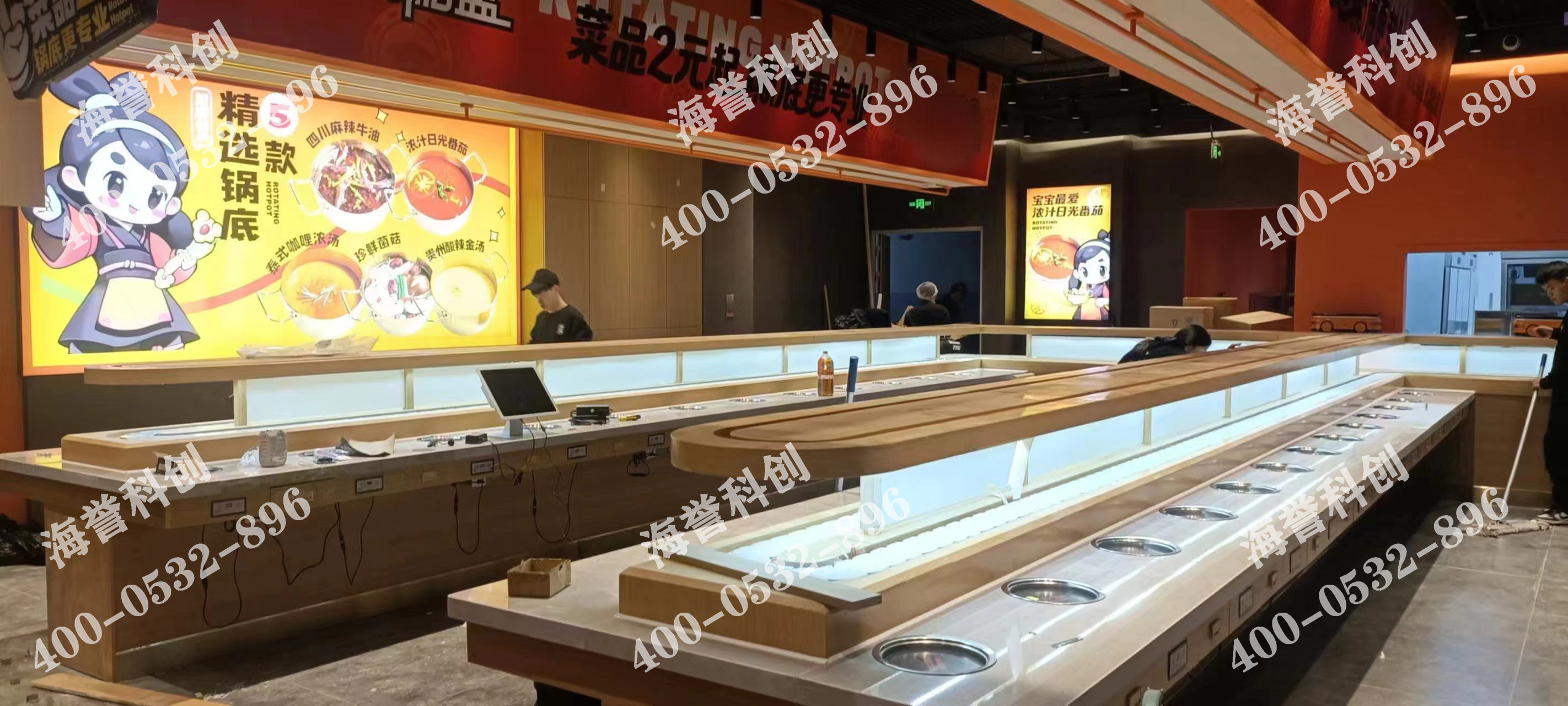 海譽科創(chuàng)天津單涮小火鍋搭載智能送餐小火車安裝完成